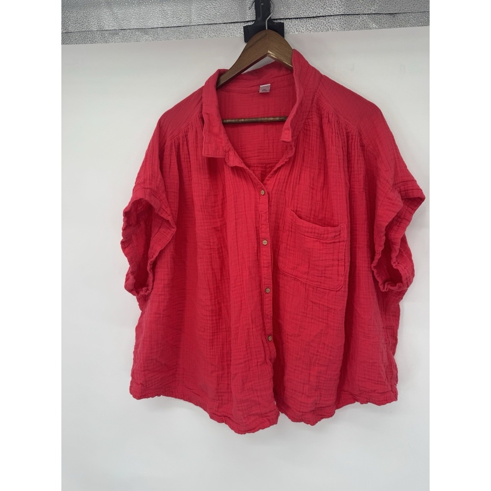 Old Navy Button up Gauze Cotton Short Sleeve Blouse beachy boho cover up comfort - Picture 6 of 8